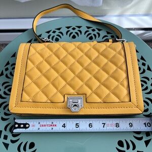 Rebecca Minkoff Vibrant Yellow Quilted Leather Shoulder Bag with Silver Clasp